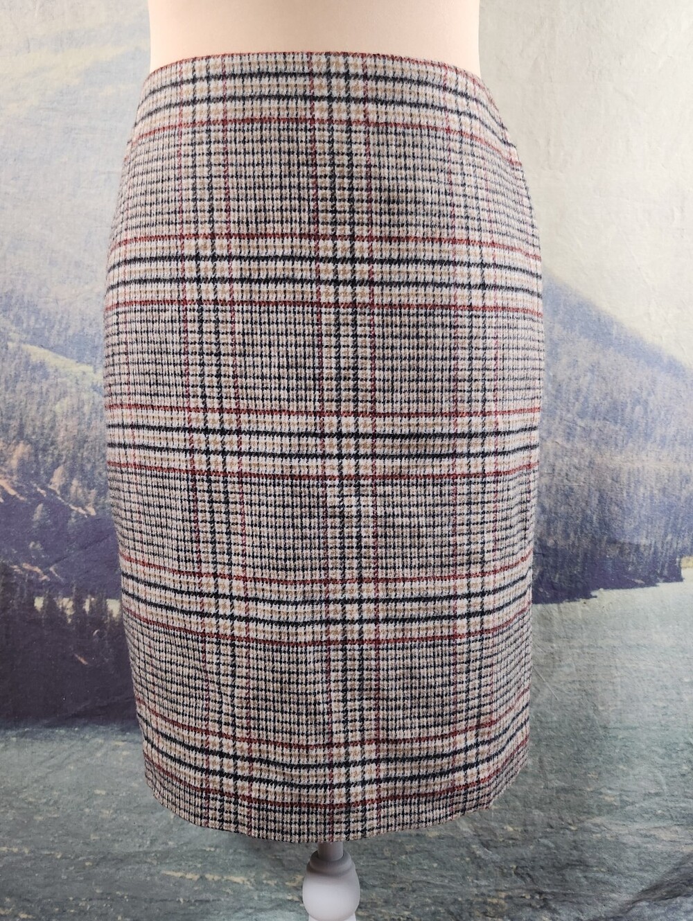 Talbot's Beige Wool-Blend Plaid Pencil Skirt 8P